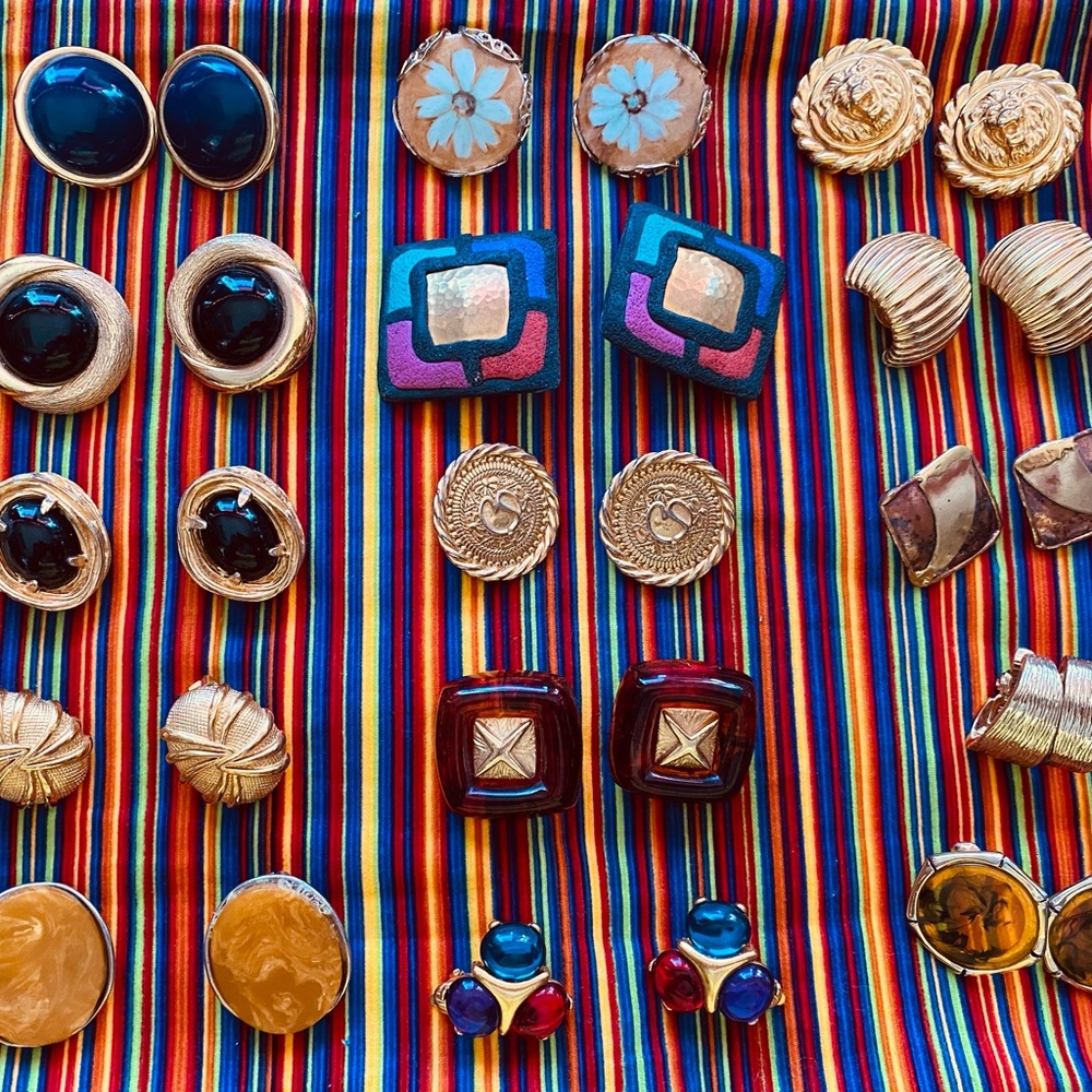 Vintage Gold and Colorful Clip-On Earrings Set